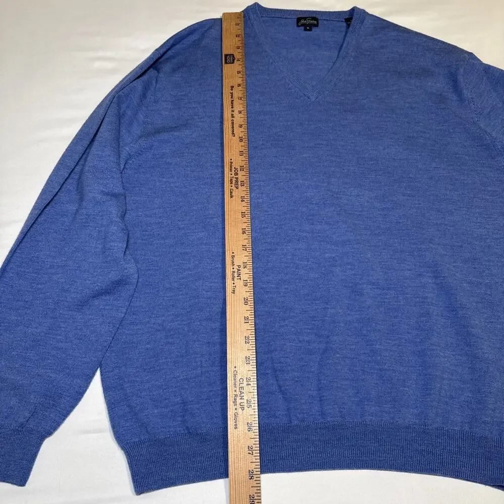 Jack Nicklaus Sweater Mens XL Blue 100% Merino Wool Knit V-Neck Pullover EUC
